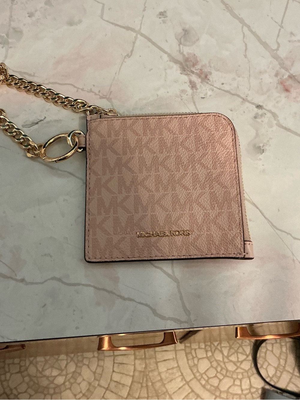 Michael Kors Blush Pink MK Logo Chain Card Holder